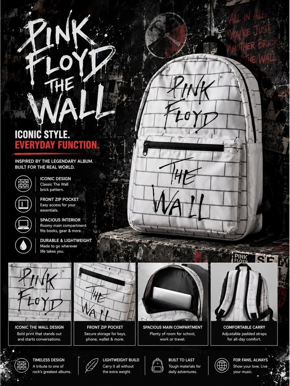 Pink Flyod The Wall Iconic Backpack